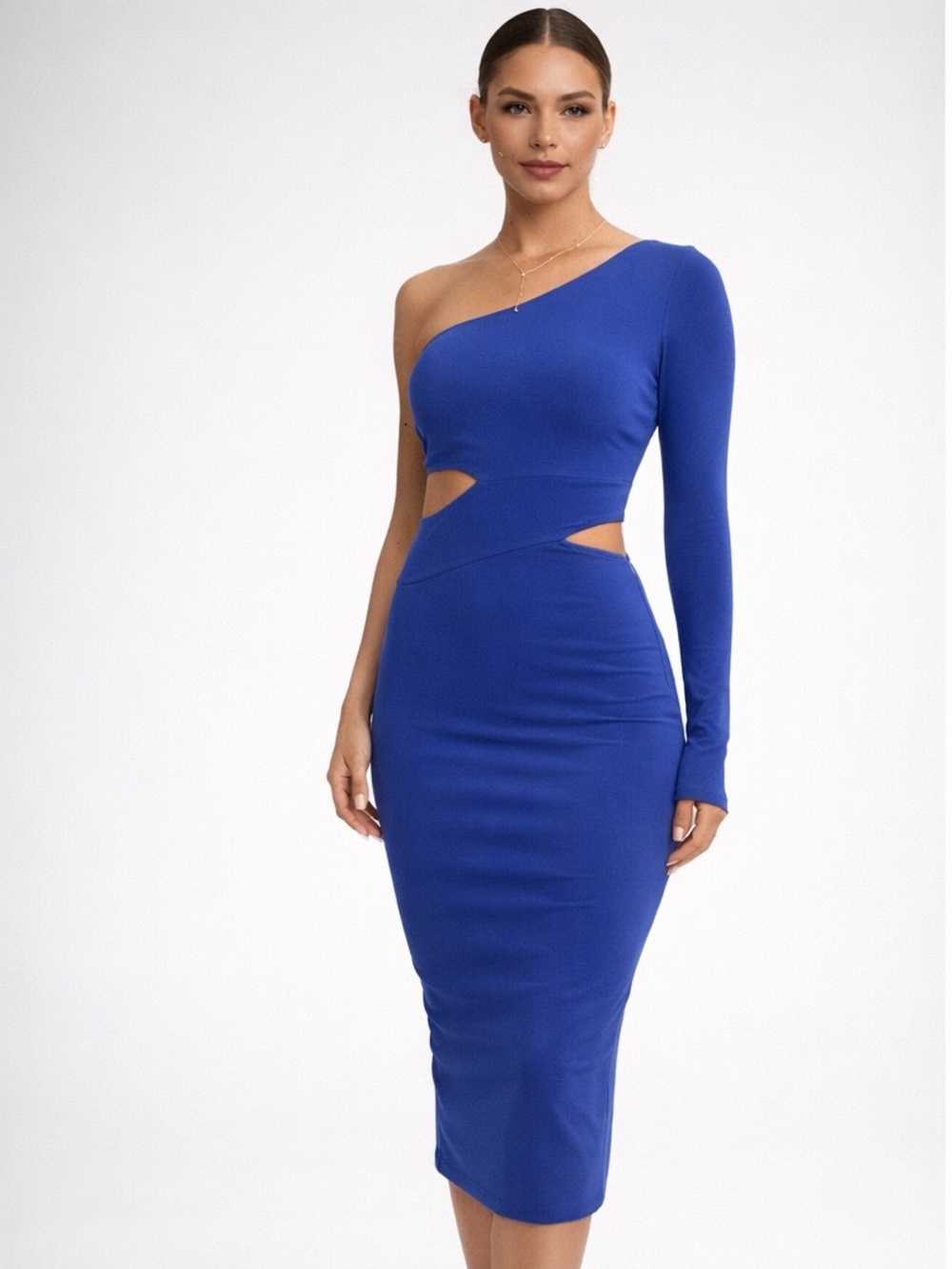 Donna Mizani Cobalt Blue One-Shoulder Cutout Midi Dress XS NWOT